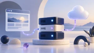 Illustration conceptuelle d'un site relié à des serveurs et à un nuage informatique