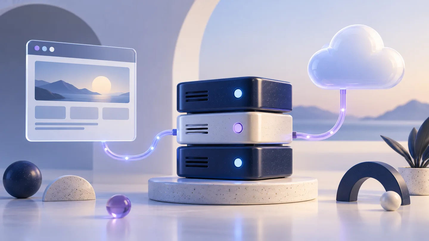 Illustration conceptuelle d'un site relié à des serveurs et à un nuage informatique
